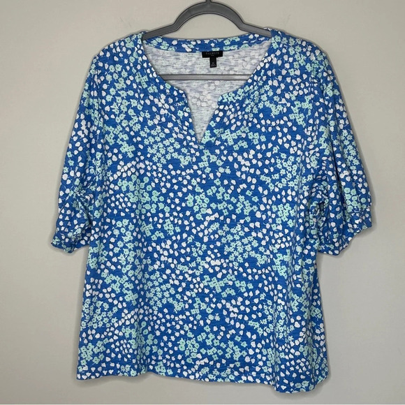 Talbots Plus 2X Floral Popover Blouse‎ Puff Sleeves Cottagecore Coastal Grandma - Picture 4 of 9